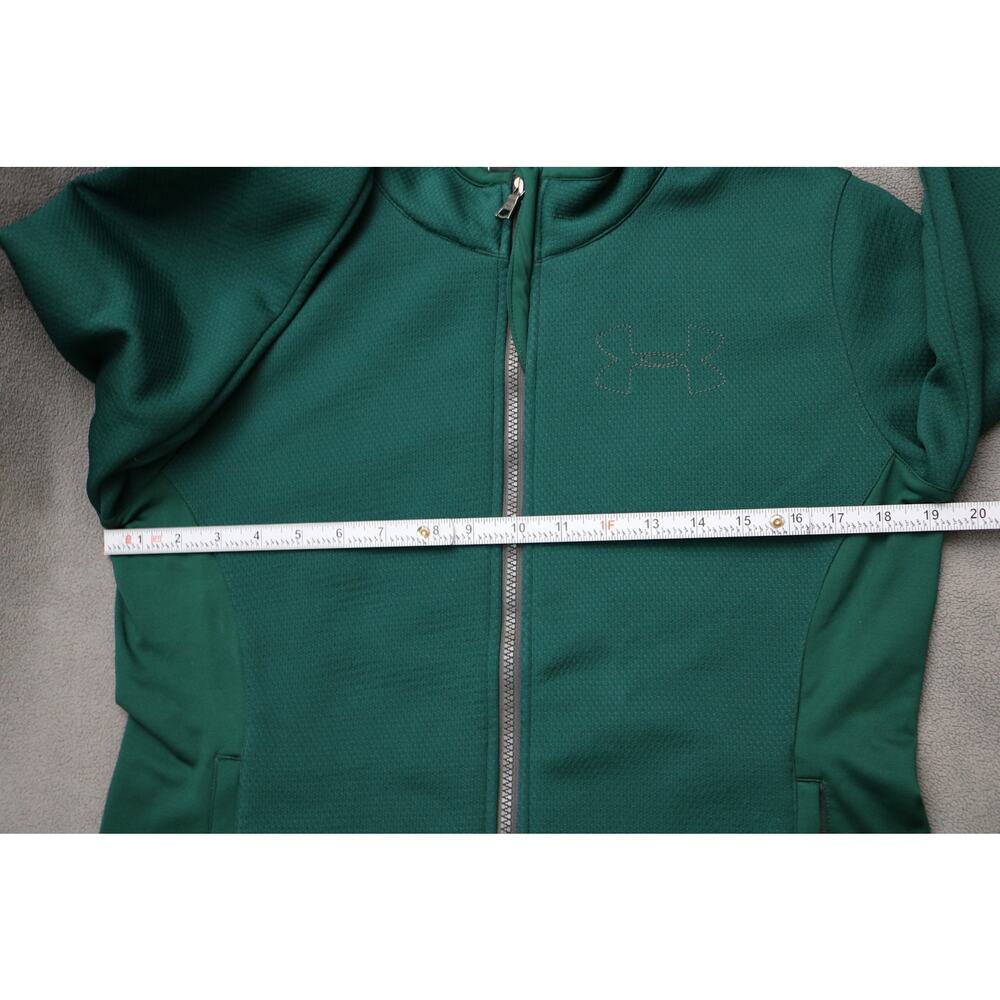 Under Armour Fitted Sweater Womens Medium Green Full Zip Mock Neck Elastic Pocke - Picture 4 of 16